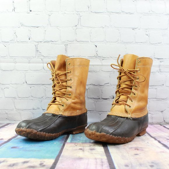 Vintage LL Bean Maine Hunting Leather Brown Unlined Shoe Duck Boots L 9 - Picture 2 of 9